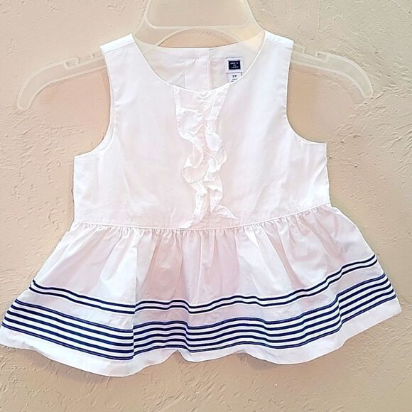 JANIE AND JACK WHITE AND BLUE STRIPED SLEEVELESS TOP, SIZE 2T - Picture 1 of 7